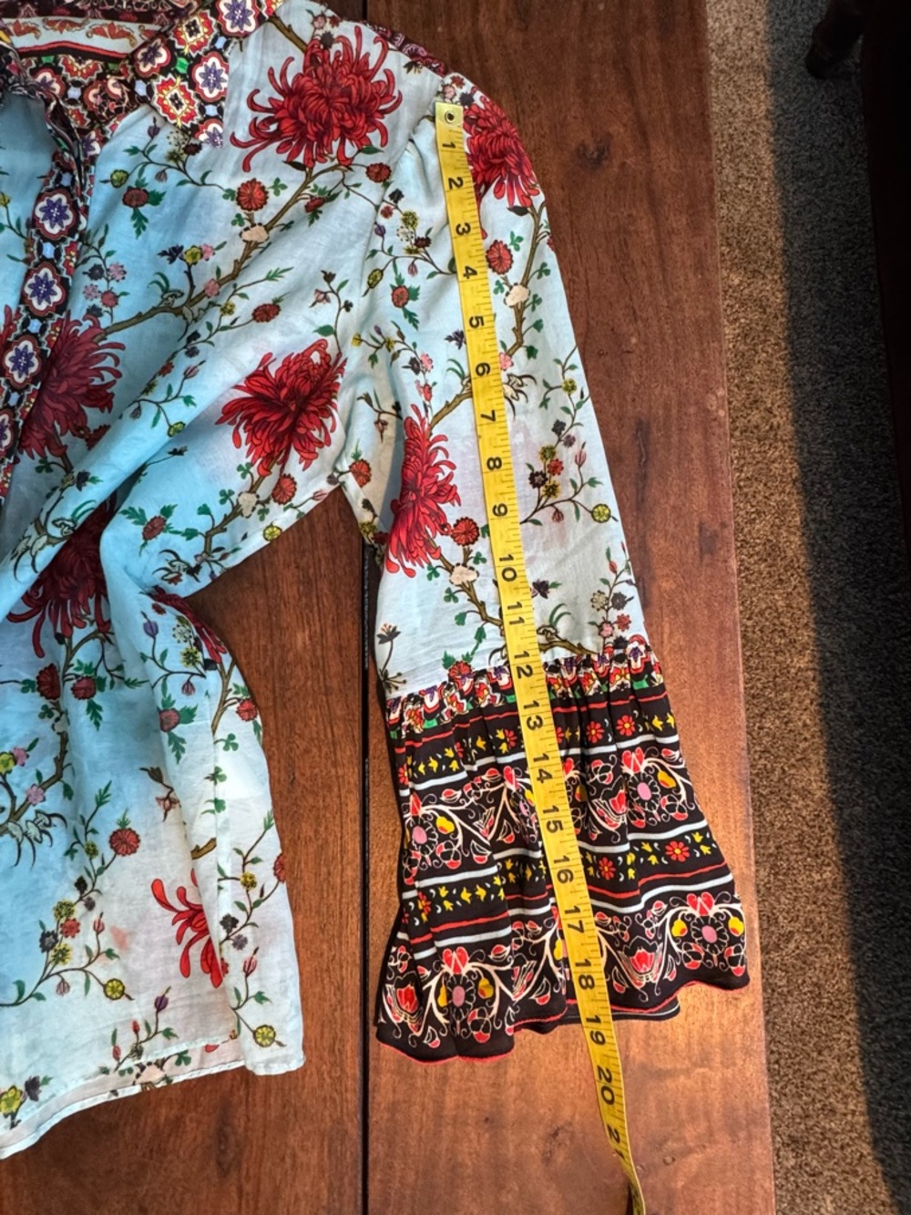 Alice + Olivia Light Blue Button-Down Shirt with Red Floral Print - Picture 8 of 11